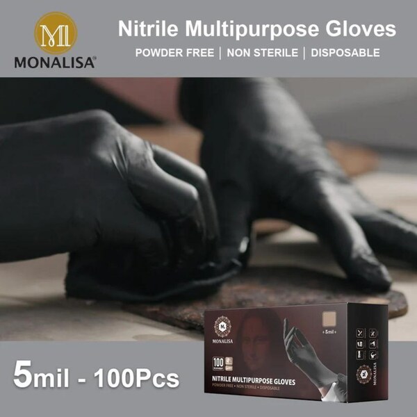 Monalisa Disposable Gloves, 5 mil Palm, Rubber, XL, 1000 PK, Black - MO-BL-1000-XL