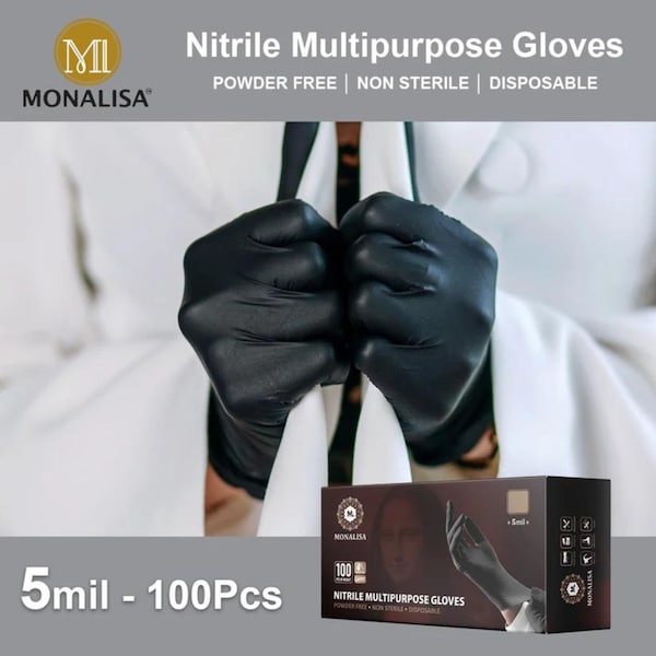 Monalisa Disposable Gloves, 5 mil Palm, Rubber, XL, 1000 PK, Black - MO-BL-1000-XL