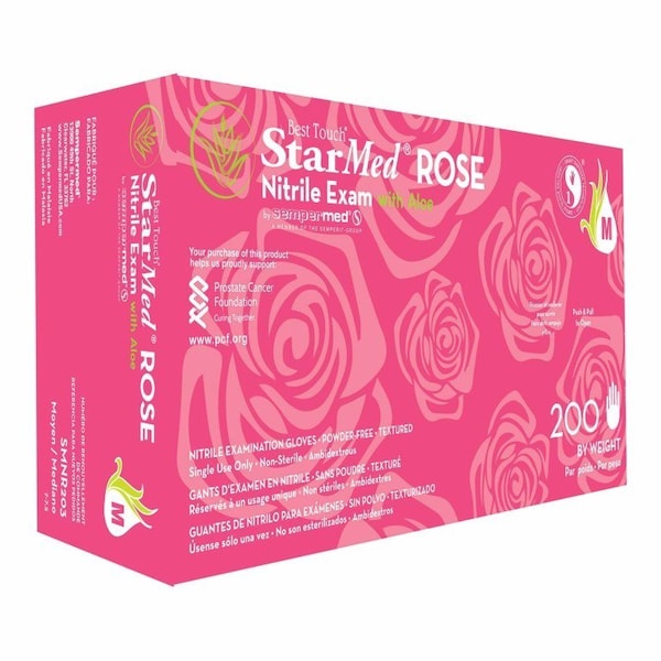 Starmed Rose Disposable Gloves, Nitrile, M, 200 PK, Pink - SMNR203