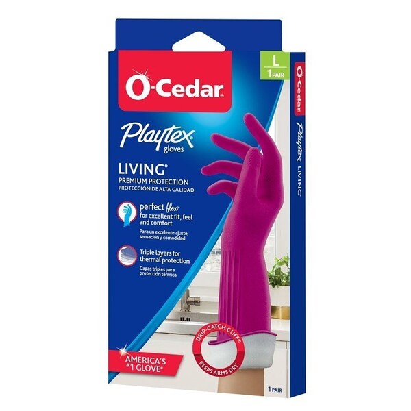 O-Cedar Playtex Living Reusable Gloves, L, Latex/Neoprene/Nitrile, Gray - 166120