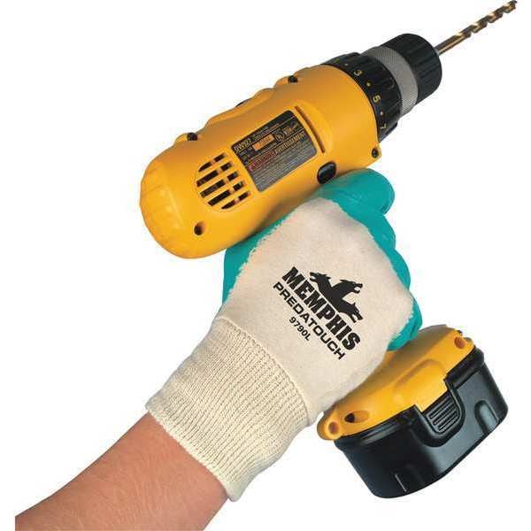 Mcr Safety Coated Gloves, Nitrile, Smooth, 3/4 Dip, 0 Abrasion Level, White/Green, S 1 PR - 9790S