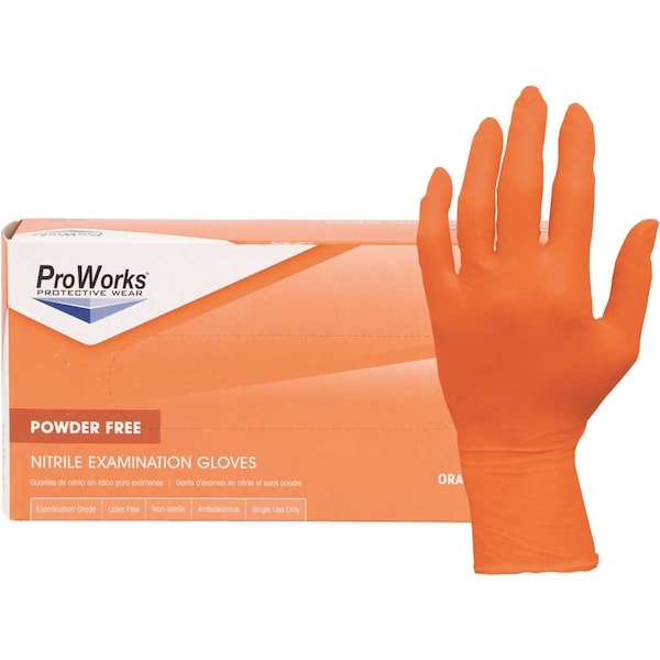 Proworks Disposable Gloves, 4.5 mil Palm, Nitrile, Powder-Free, XL, 100 PK, Orange - GL-N105ORFX