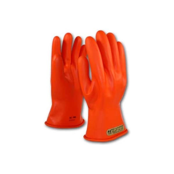 Pip PIP Electrical Rated Gloves, 11inL, Unlined, Smooth Finish, Beaded, Orange, Class 00, Size 9 - 147-00-11/9