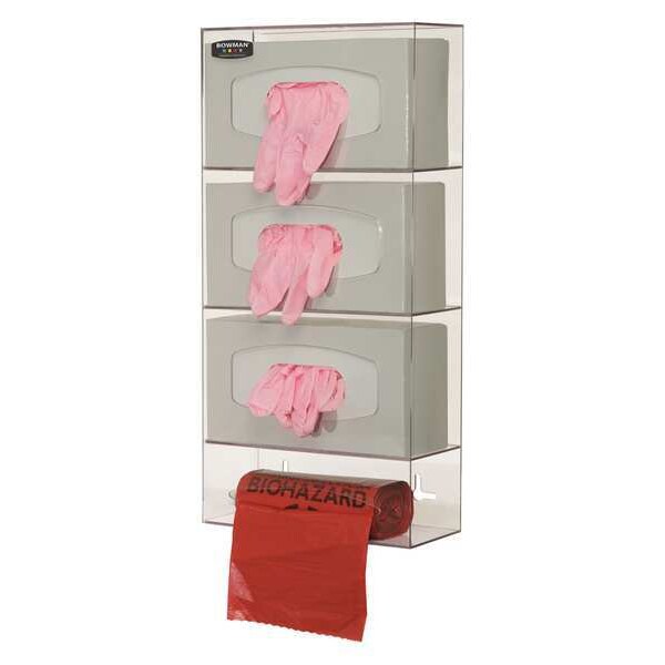 Bowman Dispensers Glove Box Dispenser, PETG Plastic, Holds (3) Boxes, Bag Roll , Clear - PS004-0111
