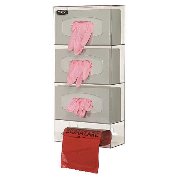 Bowman Dispensers Glove Box Dispenser, PETG Plastic, Holds (3) Boxes, Bag Roll , Clear - PS004-0111