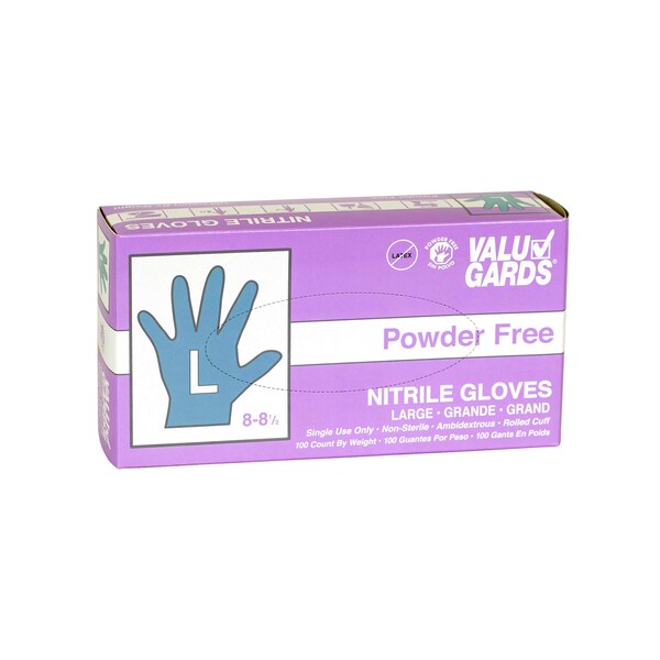 Valugards Valugards Purple, Disposable Gloves, Nitrile, Powder-Free, L, 1000 PK, Purple - 304340333