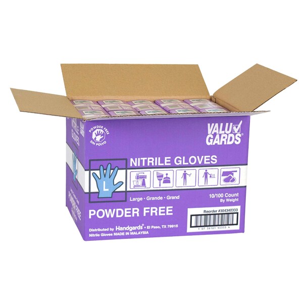 Valugards Valugards Purple, Disposable Gloves, Nitrile, Powder-Free, L, 1000 PK, Purple - 304340333