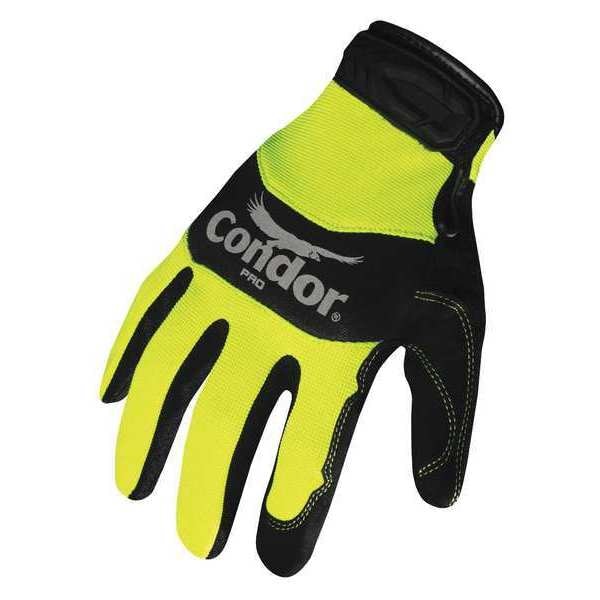 Condor Mechanics Gloves, Synthetic Leather Palm, S, High Visibility Yellow/Black - 42KZ89