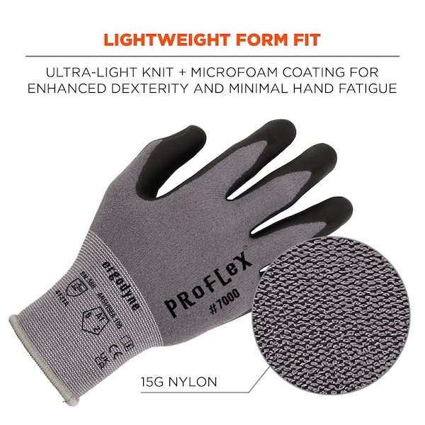Ergodyne Nitrile-Coated Gloves Microfoam Palm, Gray, Size L - 7000