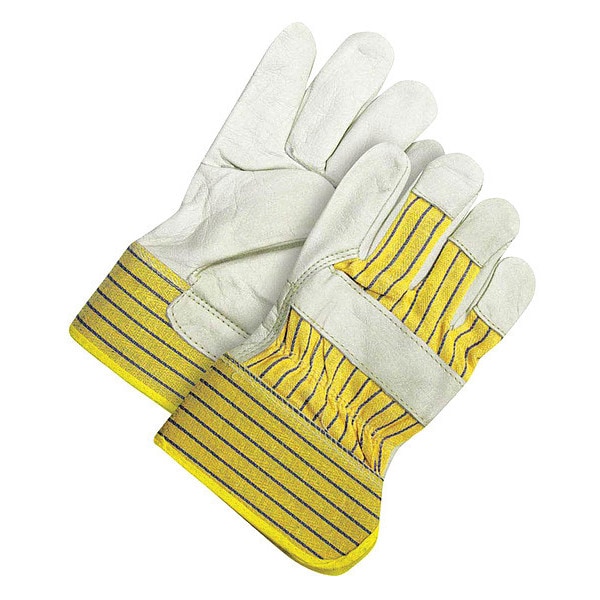 Bdg Leather Gloves, Cowhide, Safety Cuff, Wing Thumb, Full Finger, Blue/Tan/Yellow, L, 1 PR - 40-1-1511BC