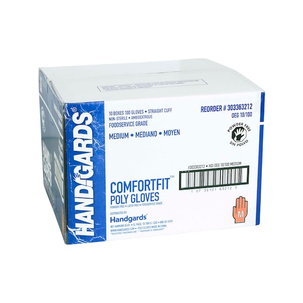 Handgards ComfortFit, Disposable Gloves, Poly, Powder-Free, M, 1000 PK, Clear - 303363212