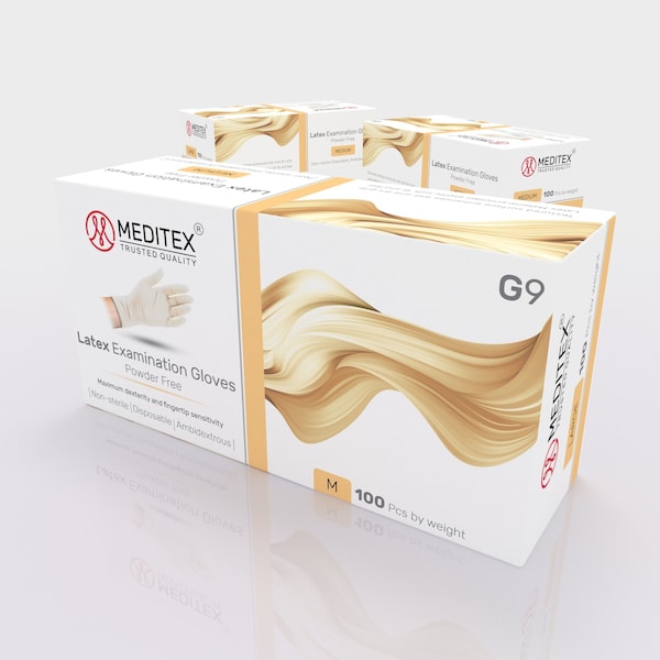 Meditex Disposable Gloves, Latex, M, 100 PK, White - HM2022111913-LX-M