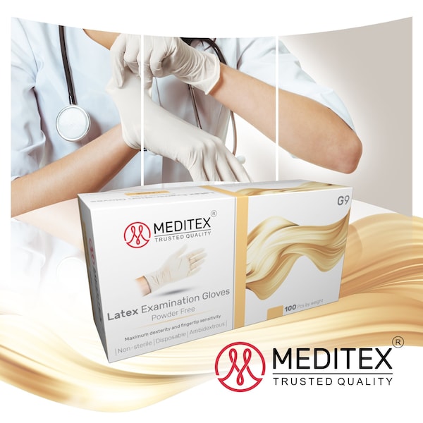 Meditex Disposable Gloves, Latex, M, 100 PK, White - HM2022111913-LX-M