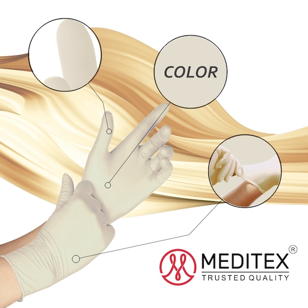 Meditex Disposable Gloves, Latex, M, 100 PK, White - HM2022111913-LX-M