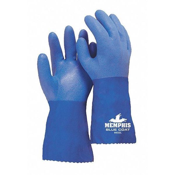 Mcr Safety Bluecoat Chemical Resistant Gloves, PVC, 12 in L, 80.00 mil, Blue, XL, 1 PR - 6632XL