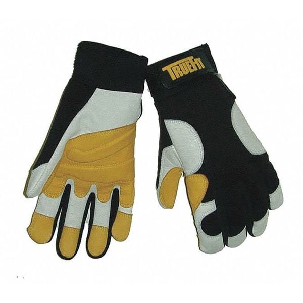 Tillman TrueFit Mechanics Gloves, Goatskin/Spandex, Clute Cut, Hook and Loop Closure, Pearl/Gold, L - 1490-L