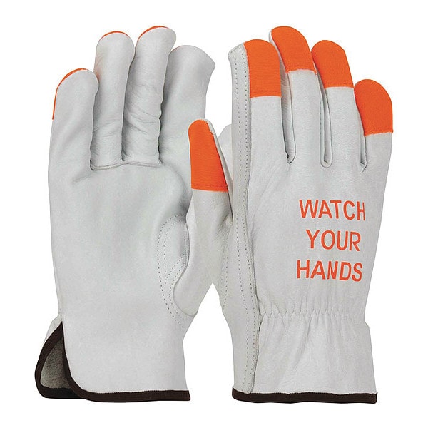 Pip Leather Drivers Gloves, Cowhide, Shirred Slip-On, Keystone Thumb, Gunn Cut, White, L 12 PK - 68-162HV/L