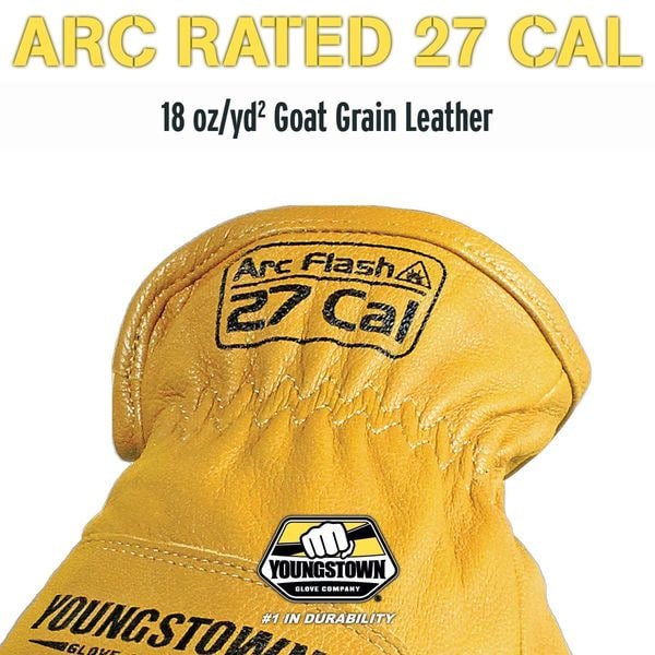 Youngstown Glove Co Arc Flash Gloves, Goat Grain Leather, Slip-On Cuff Tan, XL, 1 PR - 12-3265-60-XL