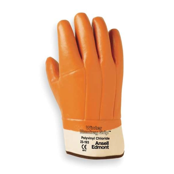 Ansell Cold Protection Gloves, PVC Palm, Foam Lining, Tan, 10 - 23-193