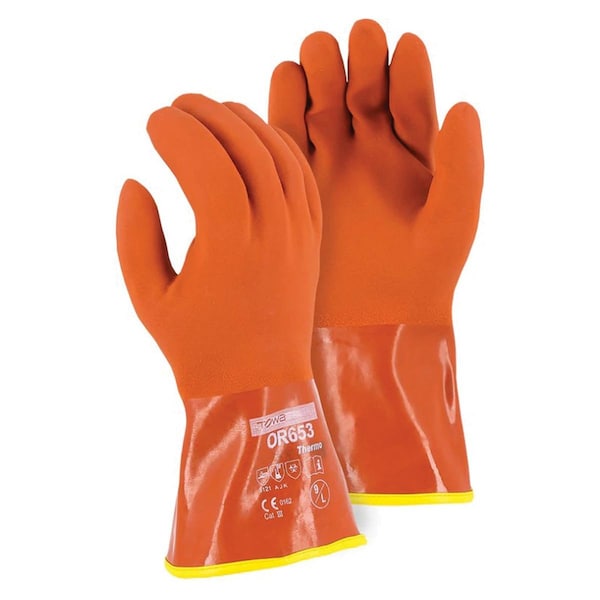 Majestic Chemical Resistant Gloves, PVC, 12 in L, Orange, 1 PR - 3703 L