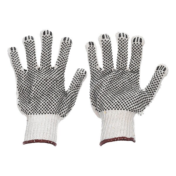 Condor Knit Gloves, Cotton, Polyester, PVC, Dotted Palm, Knit, Beige, Black, 1 PR - 783W26