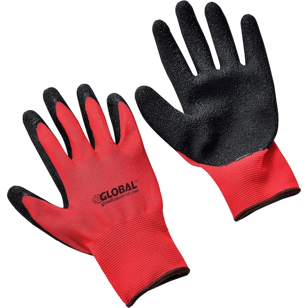Global Industrial Coated Gloves, Nylon, Rubber, Latex, Red, L - 708347L