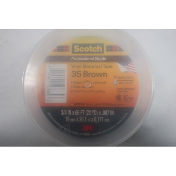Cinta selladora 3M Scotch de vinil para electricidad 3/4 pulgadas x 66 pies 35 marrón, paquete de 10 - 054007-10885