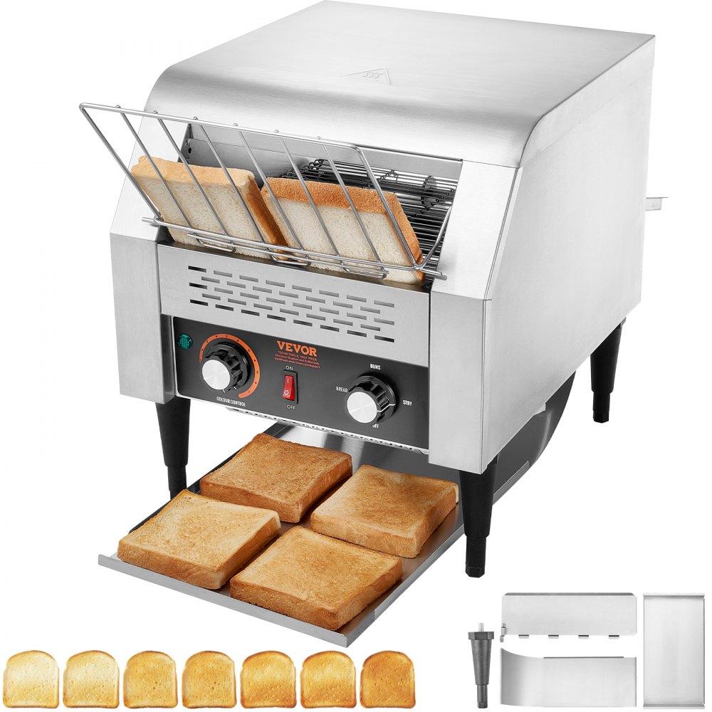 VEVOR Commercial Conveyor Toaster, 300 Slices/Hour Conveyor Belt Toaster, Heavy Duty Stainless Steel Commercial Toaster Oven, Electric  Restaurant Commercial Toaster for Toast Bun, Bagel, Bread - LSKMBJ300PMXYE5MWV1