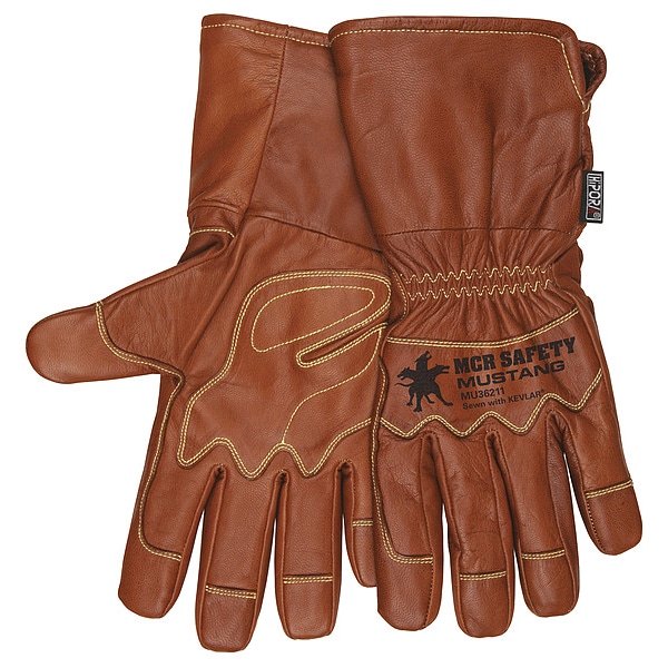 Mcr Safety Leather Drivers Gloves, Gauntlet, Brown / Brown, 1 PR - MU36211XXL