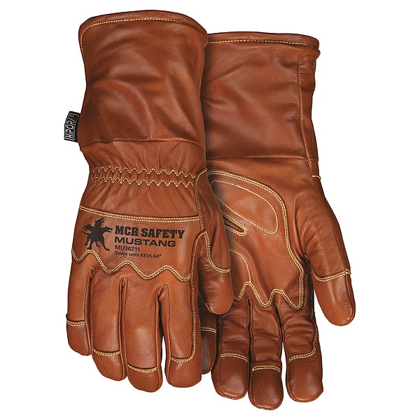 Mcr Safety Leather Drivers Gloves, Gauntlet, Brown / Brown, 1 PR - MU36211XXL