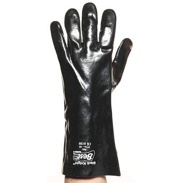 Showa Chemical Resistant Gloves, PVC, 14 in L, 16 mil, Black, L, 1 PR - 7714