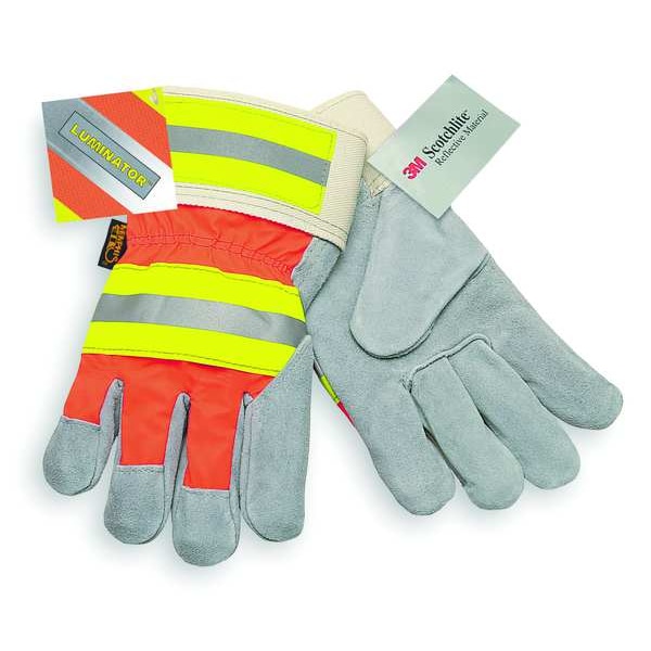Mcr Safety Leather Gloves, Cowhide, Safety Cuff, Wing Thumb, Full Finger, Gray, L, 1 PR - 1440L