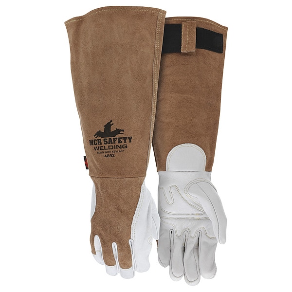 Mcr Safety 4892 Welding Leather Glove, Slip-On Cuff, Wing Thumb, Premium Goatskin, L, 1 PR - 4892L