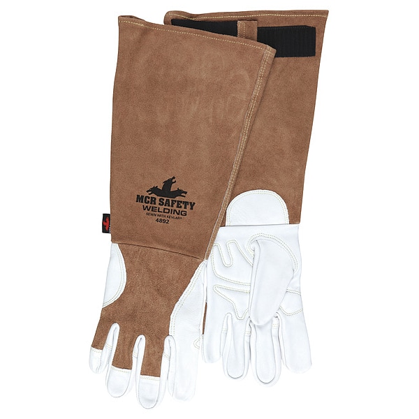 Mcr Safety 4892 Welding Leather Glove, Slip-On Cuff, Wing Thumb, Premium Goatskin, L, 1 PR - 4892L