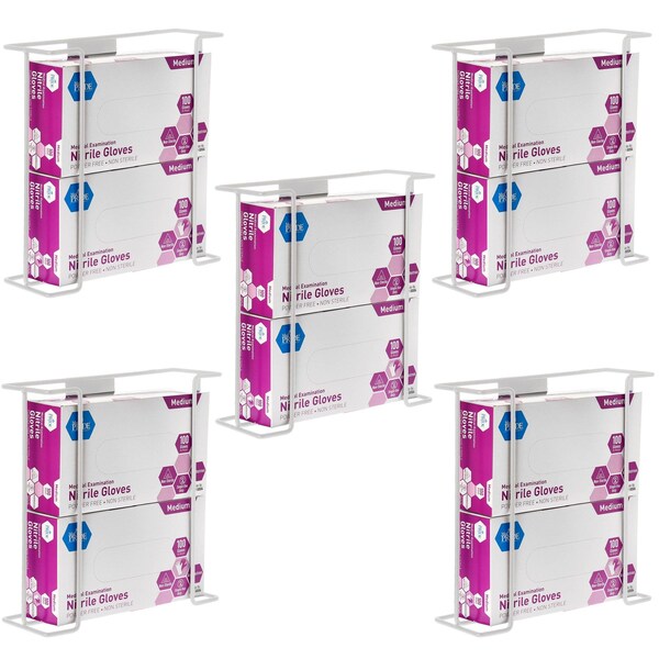 Alpine Industries Double Box Wire Wall Mount Glove Dispenser, White, PK5 - ALP485-02-WHI-5PK