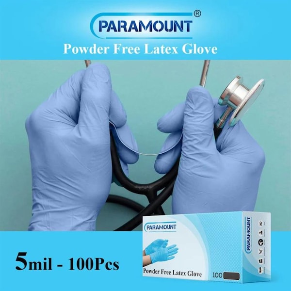 Paramount Disposable Gloves, 5 mil Palm, Latex, Powder-Free, M, 200 PK, Blue - PA-L-BLU-200-M