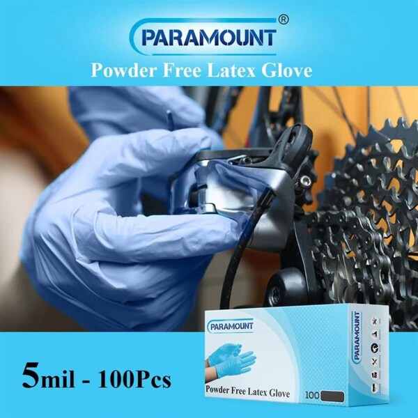 Paramount Disposable Gloves, 5 mil Palm, Latex, Powder-Free, M, 200 PK, Blue - PA-L-BLU-200-M