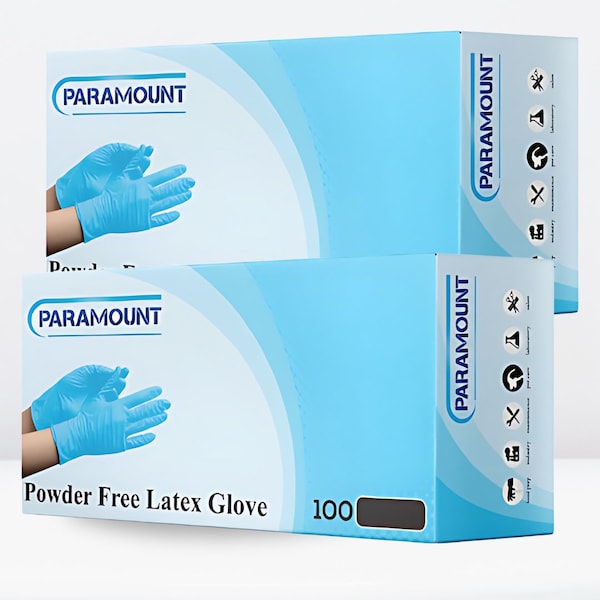 Paramount Disposable Gloves, 5 mil Palm, Latex, Powder-Free, M, 200 PK, Blue - PA-L-BLU-200-M