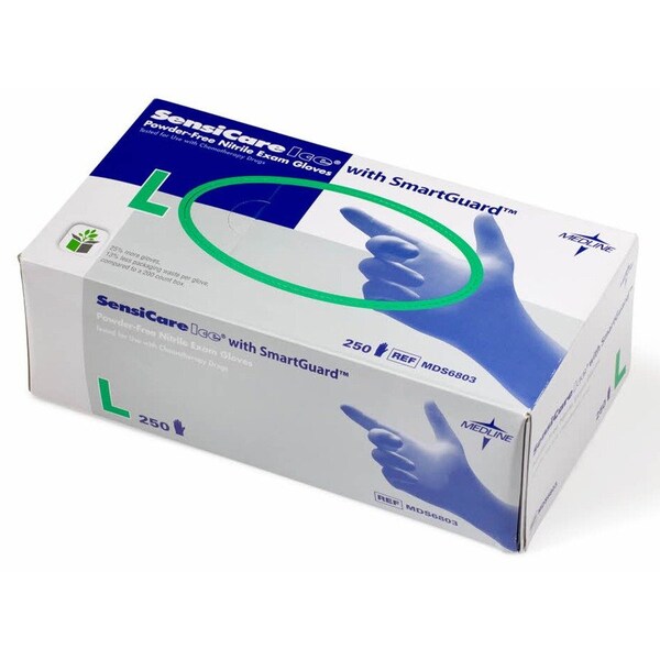 Sensicare Medline Ice, Disposable Gloves, Nitrile, Powder-Free, L, 250 PK, Blue - MDS6803