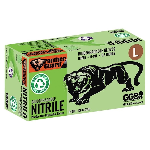 Global Glove Disposable Gloves, 6 mil Palm, Nitrile, Powder-Free, S, 100 PK, Hi-Vis Green - 945PF-S