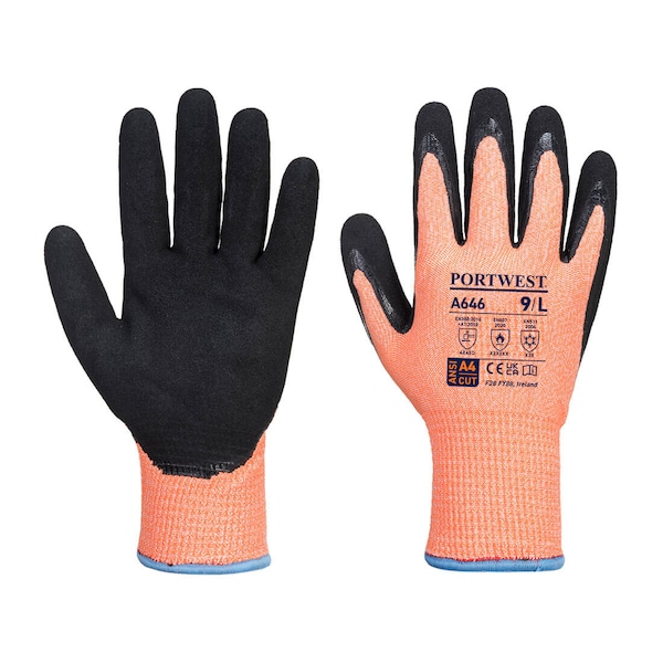 Portwest Vis-Tex HR Cut Winter Glove, XXL, 7 ga Acrylic Lining, Orange/Black, 2XL - A646