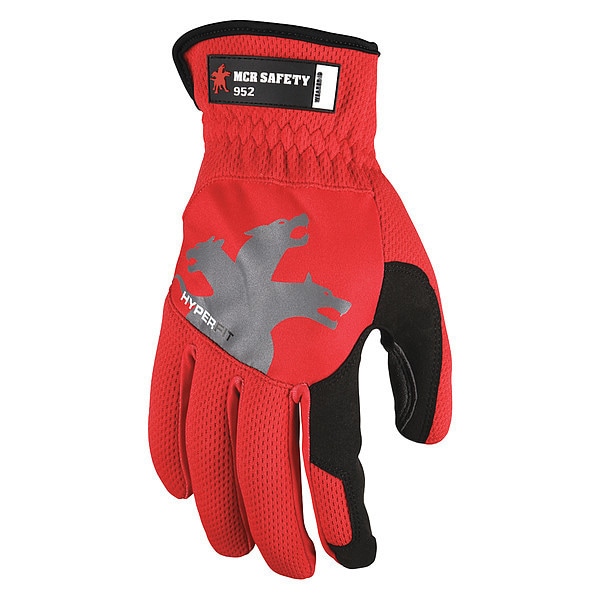 Mcr Safety 952 Mechanics Gloves, Synthetic Leather Palm, SpandexÂ® Back, L, Black/Gray/Red - 952M
