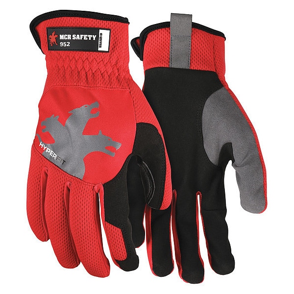 Mcr Safety 952 Mechanics Gloves, Synthetic Leather Palm, SpandexÂ® Back, L, Black/Gray/Red - 952M
