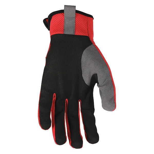Mcr Safety 952 Mechanics Gloves, Synthetic Leather Palm, SpandexÂ® Back, L, Black/Gray/Red - 952M