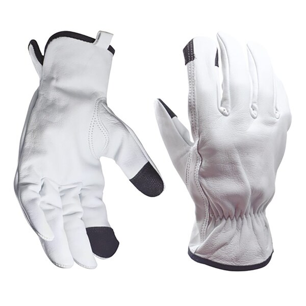 Ge Leather Drivers Gloves, Goatskin Premium Leather, Shirred Elastic Wrist, Keystone Thumb, White, XL - GG302XLC