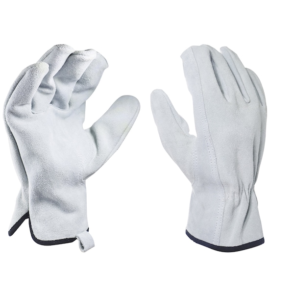 Ge Leather Drivers Gloves, Cow Split Leather, Shirred Elastic Wrist, Keystone Thumb, White, M 1 PR - GG308MC