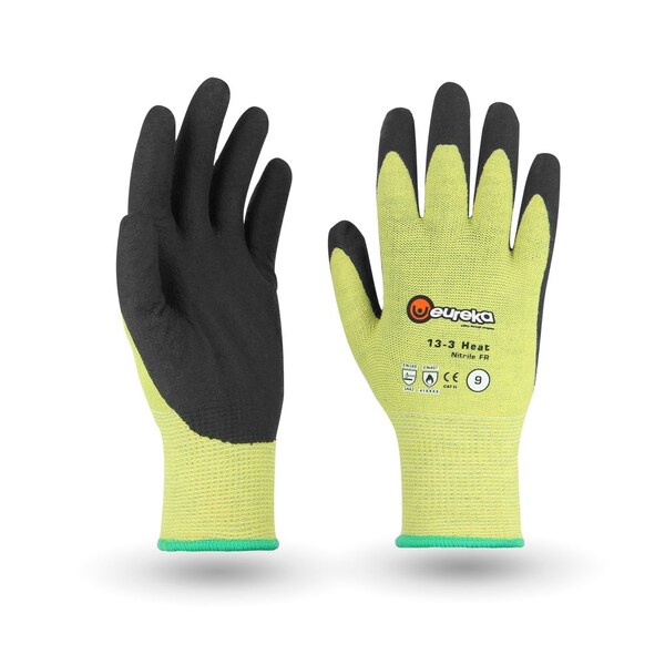 Eureka Safety Heat Resistant Glove, Para Aramide, Elastane, Steel, Yellow/Black, 9, 1 PR - 13-3HNFR-9