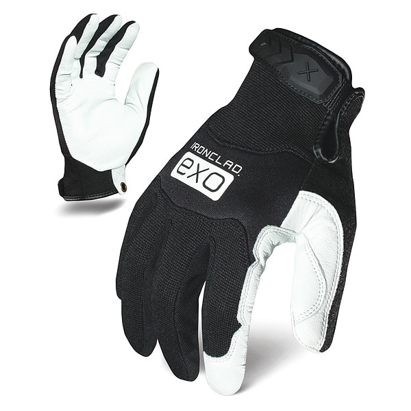 Ironclad Performance Wear EXO Pro Leather Mechanics Gloves, Single Layer, Neoprene, Full Finger, Black/White, XL (10), 1 Pair - EXO2-MPLW-05-XL