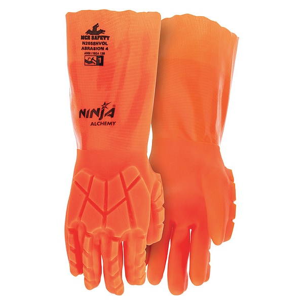 Mcr Safety N2658HVO Chemical Resistant Gloves, PVC, 14 in L, 15 ga, Orange, XL, 1 PR - N2658HVOXL
