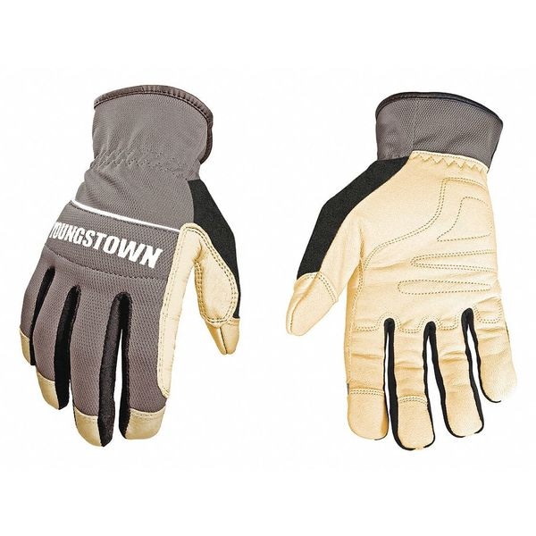 Youngstown Glove Co Leather Gloves, Nylon, Polyester, Terry Cloth Thumb, Gray, L, 1 PR - 12-3180-70-L